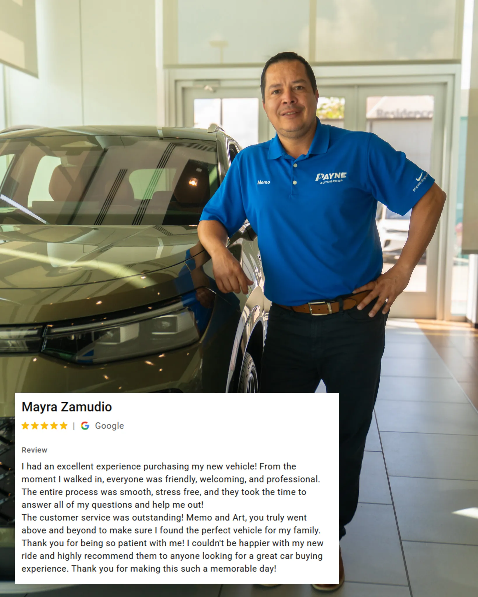 ⭐ "A great car buying experience." That's exactly what Memo strives to deliver every day!