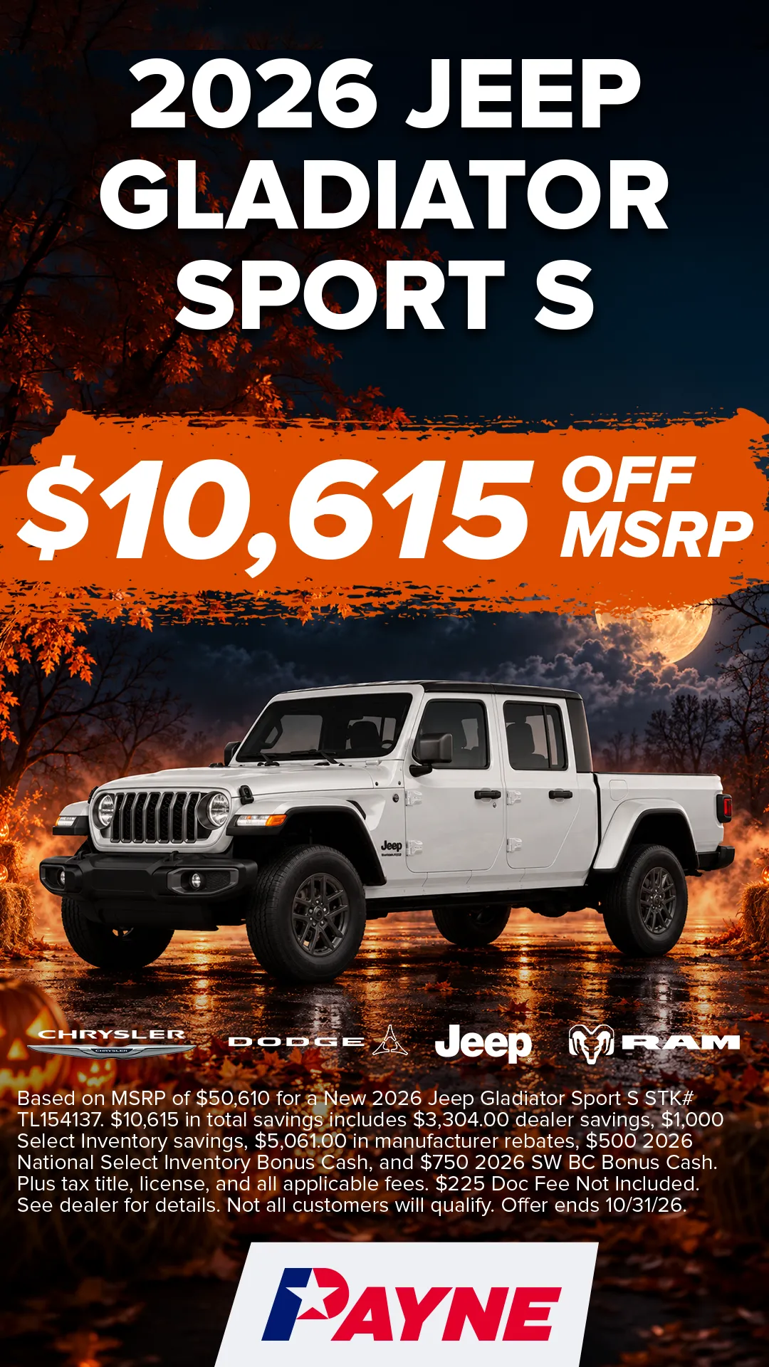 2026 Jeep Gladiator Sport S SPOOKY OCTOBER OFFER!